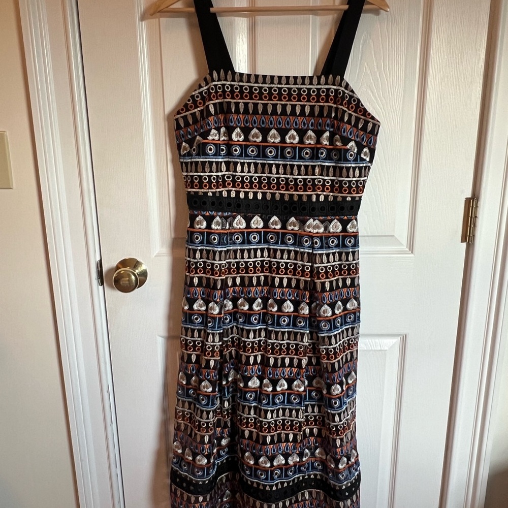 Tahari ASL Black and White Sleeveless Square Neck Midi Dress